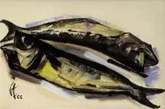 Dva udenáče by František Studený, 1975, olej, kombinácia techník na papieri, sold Oct 2004