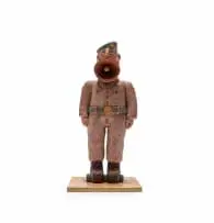 Diek Grobler, Soldier, 1989, underglaze and oxides painted on terracotta with mixed media, on a painted wooden base