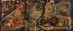 Christo Coetzee, Untitled (Composition with Circular Elements), 1983, found objects and collage on paper laid down on board