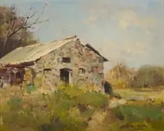 Errol Boyley, Stone House in a Landscape, oil on canvas laid down on board