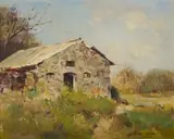 Errol Boyley, Stone House in a Landscape, oil on canvas laid down on board