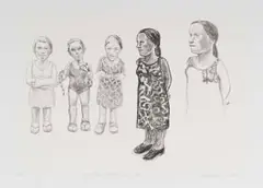 Claudette Schreuders, The Three Sisters and the Critic, 2002, single colour chine collé lithograph