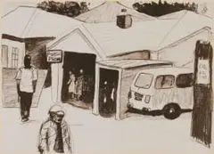 Sam Nhlengethwa, Public Phone, 2005, chine collé and lithograph on paper