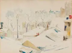 Maud Sumner, Snowy Rooftops, watercolour and ink on paper