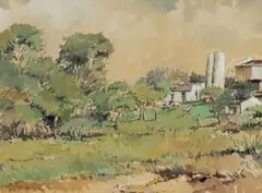 Bransom William Strapp, Farm Scene, gouache on paper