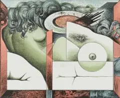 Armando Baldinelli, Abstract Figure in an Interior, colour lithograph on paper