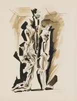 André Masson, Abstract Composition with Two Figures (Hommage à Dorothéa Tanning), lithograph