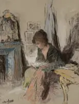 Alexander Rose-Innes, Woman Reading, pastel on paper