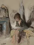 Alexander Rose-Innes, Woman Reading, pastel on paper
