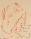 Irma Stern, Crouching Nude Figure, 1948, chalk pastel on paper