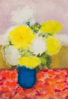 Douglas Portway, Flowers in a Blue Vase, 1982, mixed media with pastel on paper