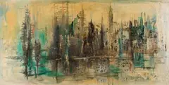 Georges Duby, Abstract Composition in Green and Brown, mixed media on board