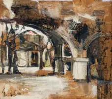 Sidney Goldblatt, Arches, oil on newspaper laid down on board