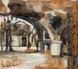 Sidney Goldblatt, Arches, oil on newspaper laid down on board
