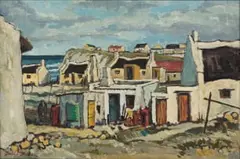 David Botha, Seaside Cottages, oil on canvas laid down on board