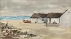 Christiaan Nice, Cottages by the Sea, oil on board