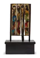 Lucky Sibiya, Totem; Four Figures, steel, carved and painted found wood