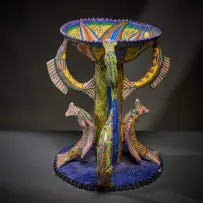 Ardmore Ceramic Studio, Stemmed fish bowl, 2001, painted and glazed ceramic
