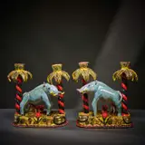 Ardmore Ceramic Studio, Pair of warthog candle holders, 2006, painted and glazed ceramic