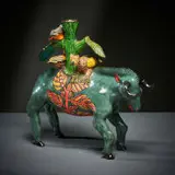 Ardmore Ceramic Studio, Wildebeest and bird candle holder, 2003, painted and glazed ceramic