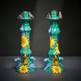 Ardmore Ceramic Studio, Lion and bird candlesticks, 2002, painted and glazed ceramic