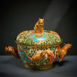 Ardmore Ceramic Studio, Rodent, corn and owl tureen, 2004, painted and glazed ceramic