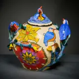 Ardmore Ceramic Studio, King fisher lidded vessel, 2005, painted and glazed ceramic
