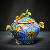 Ardmore Ceramic Studio, Bird and flower lidded vessel, 2002, painted and glazed ceramic