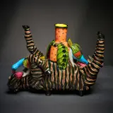 Zebra and birds candle holder by Ardmore Ceramic Studio, 2003, painted and glazed ceramic, offered Jun 2026