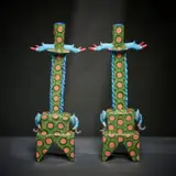 Ardmore Ceramic Studio, Pair of elephant and rhino candlesticks, 2002, painted and glazed ceramic