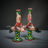 Ardmore Ceramic Studio, Pair of fish candlesticks, 2003, painted and glazed ceramic