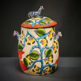 Ardmore Ceramic Studio, Blue zebra lidded vessel, 2003, painted and glazed ceramic