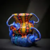 Ardmore Ceramic Studio, Blue elephant vase with handles, 2003, painted and glazed ceramic