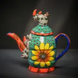 Ardmore Ceramic Studio, Rhino and flower teapot, 2002, painted and glazed ceramic