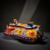 Ardmore Ceramic Studio, Lizard and fish lidded vessel, 2003, painted and glazed ceramic