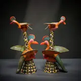 Ardmore Ceramic Studio, Pair of bird candlesticks, 2005, painted and glazed ceramic