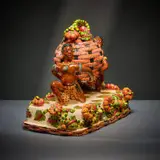 Ardmore Ceramic Studio, Zulu figures with lidded vessel, 2004, painted and glazed ceramic