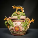 Ardmore Ceramic Studio, Black backed jackal and leaf tureen, 2008, painted and glazed ceramic