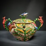 Ardmore Ceramic Studio, Jackal, antelope and bird tureen, 2002, painted and glazed ceramic