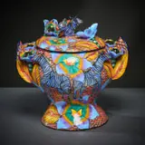 Ardmore Ceramic Studio, Blue zebra and flower tureen, painted and glazed ceramic