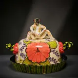 Ardmore Ceramic Studio, Monkey cloche and dish, 2004, painted and glazed ceramic