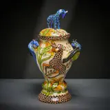 Ardmore Ceramic Studio, Giraffe and flower lidded vessel, 2005, painted and glazed ceramic