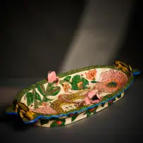 Crocodile, serpent and flower platter by Ardmore Ceramic Studio, 2002, painted and glazed ceramic, offered Jun 2026