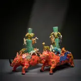 Ardmore Ceramic Studio, Rhino candlesticks with animals, 2004, painted and glazed ceramic