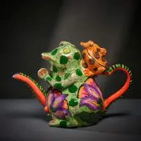 Frog and flower teapot by Ardmore Ceramic Studio, 2002, painted and glazed ceramic, sold Jun 2026