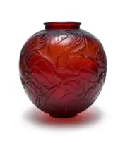 René Lalique 'Gros Scarabées' amber and frosted vase, No. 892, designed 1923 by René Lalique, mould-blown glass, sold May 2026