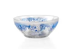 René Lalique 'Vases No. 4' frosted and clear blue-patinated coupe, No. 3219, designed 1921 by René Lalique, press-moulded glass, sold May 2026