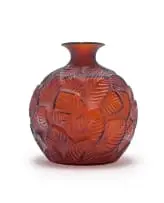 René Lalique; 'Ormeaux' cased and satin-finished amber glass vase, No. 984, designed 1926 by René Lalique, mould-blown glass, sold May 2026