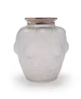 René Lalique 'Domrémy' opalescent and clear glass vase with silver hallmarked collar, No.979, designed 1926 by René Lalique, mould-blown glass, sold May 2026