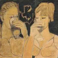 Stanley Pinker, Drinkers, pastel and charcoal on paper